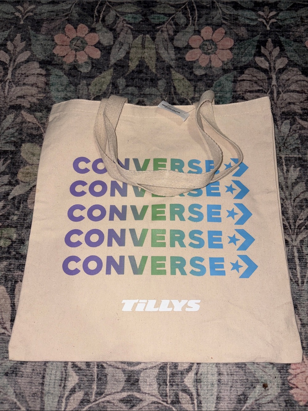 Converse Cream Canvas Tote with Gradient Blue-Green-Purple Logo